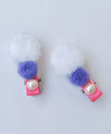 Lime By Manika Pom Pom & Pearl Detailed Baby Clips - White