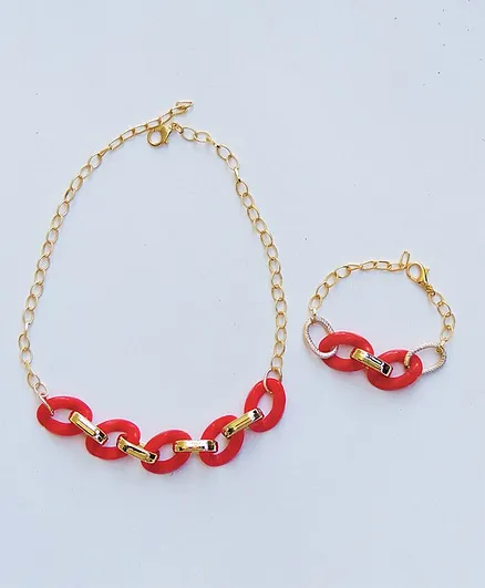 Lime By Manika Scarlet Linked Necklace & Bracelet Set - Red