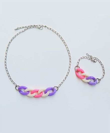 Lime By Manika Lilac Link Necklace & Bracelet Set - Pink Purple