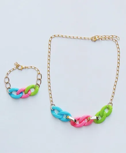 Lime By Manika Unicorn Linked Necklace & Bracelet Set - Multicoloured
