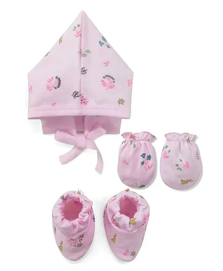 Child World Cap, Mittens & Booties Set - Pink