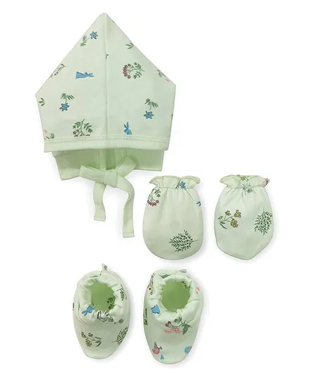 Child World Cap, Mittens & Booties Set - Green
