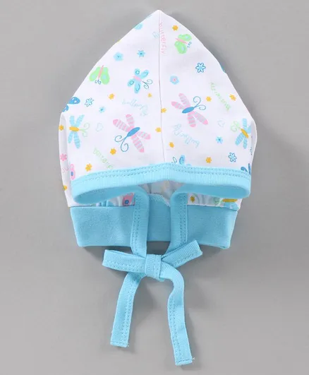 Child World Cap With Knot Butterfly Print Blue - Diameter 9.5 cm