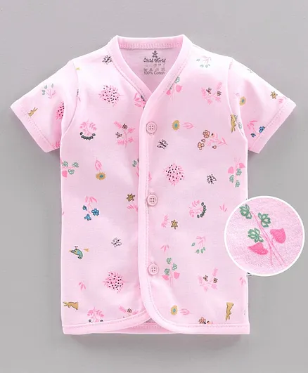 Child World 100%Cotton Half Sleeves Vest Multiprint - Pink