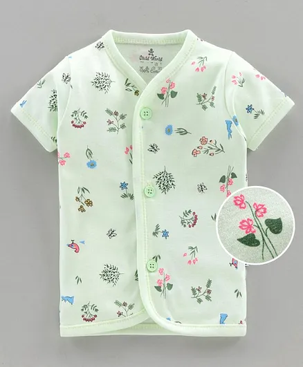 Child World 100%Cotton Half Sleeves Vest Multiprint - Sea Green