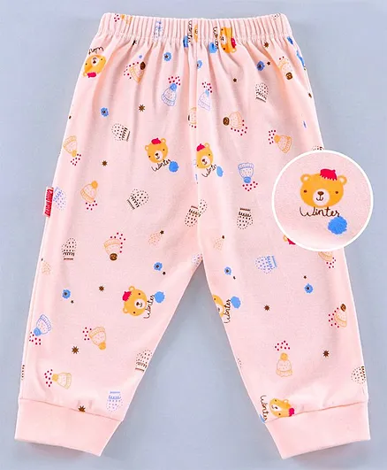 Child World Full Length Lounge Pant Teddy Print - Peach