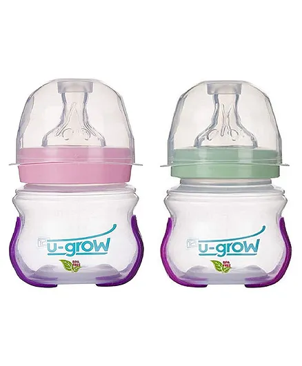 U-grow Heat Sensitive Anti Colic Wide Neck Feeding Bottle Pack of 2 - 120 ml - Pink & Green