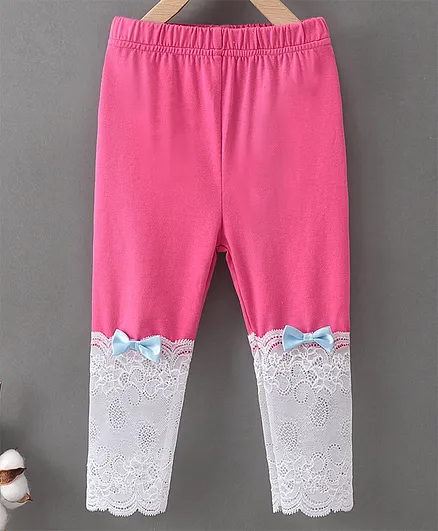 Kookie Kids Skinny Fit Full Length Leggings with Lace - Pink