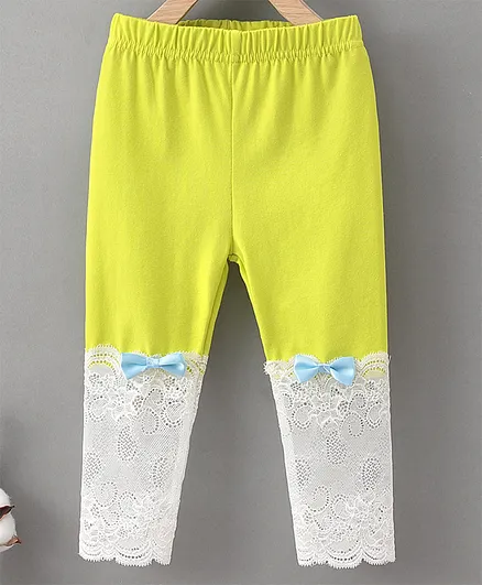 Kookie Kids Skinny Fit Full Length Leggings with Lace - Yellow