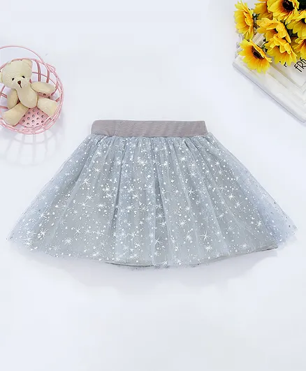 Kookie Kids Party Wear Skirt Star Embroidered - Grey