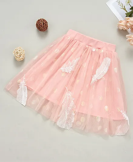 Kookie Kids Party Wear Skirt Leaf Embroidered - Pink