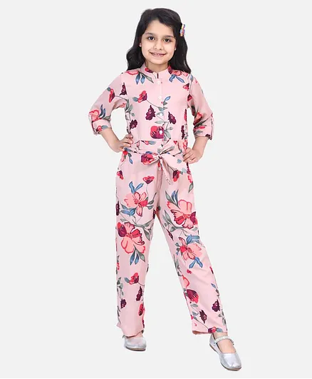 Lilpicks Couture Floral Print Full Sleeves Jumpsuit - Pink