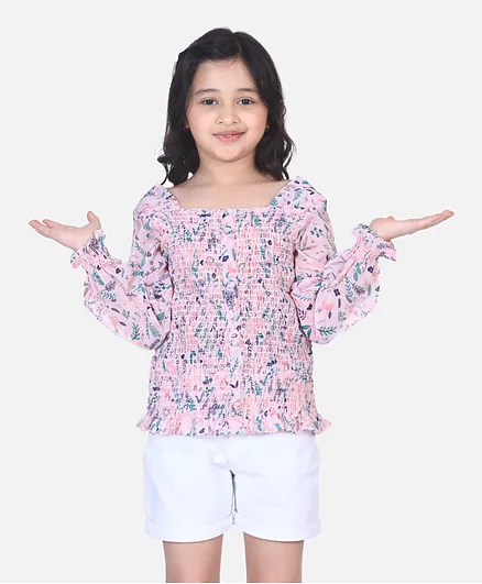 Lilpicks Couture Floral Print Full Sleeves Top - Pink