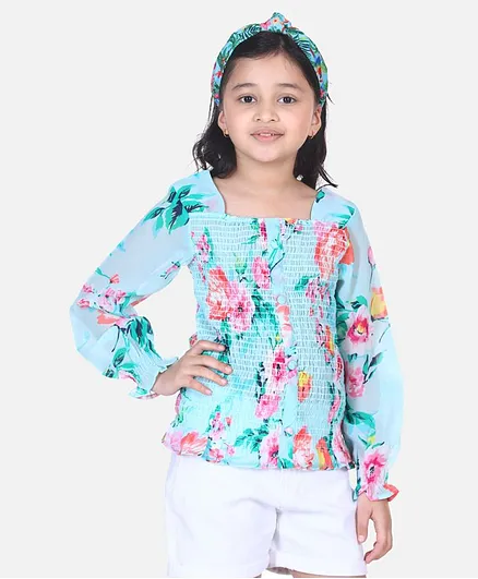Lilpicks Couture Floral Print Full Sleeves Top - Blue