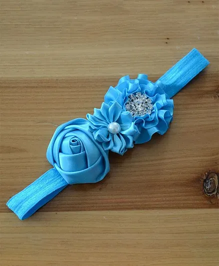 Bhoomi Collection Flowers With Rhinestone Headband - Sky Blue