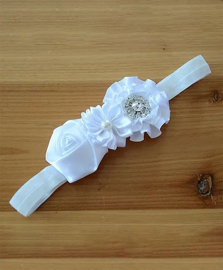 Bhoomi Collection Flowers With Rhinestone Headband - White