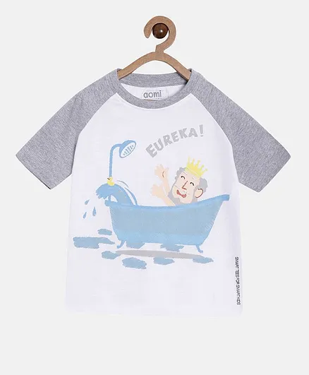 Aomi Half Sleeves Eureka Print Tee - White