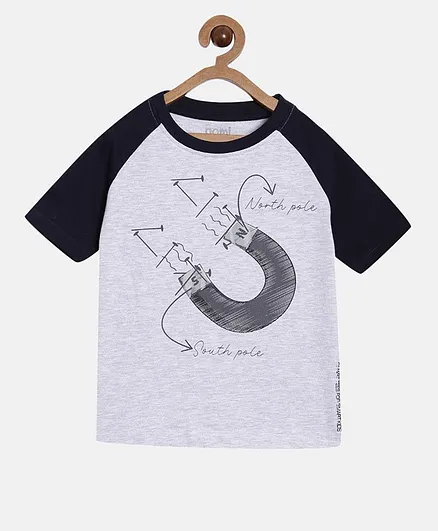 Aomi Half Sleeves Magnetic Print Tee - Grey