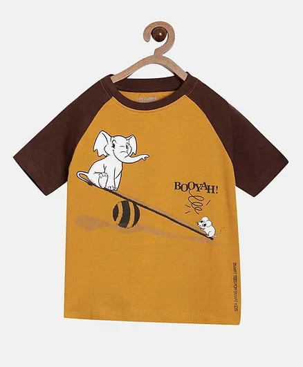 Aomi Half Sleeves Elephant Print Tee - Brown