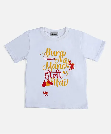BownBee Half Sleeves Holi Hai Printed Tee - White