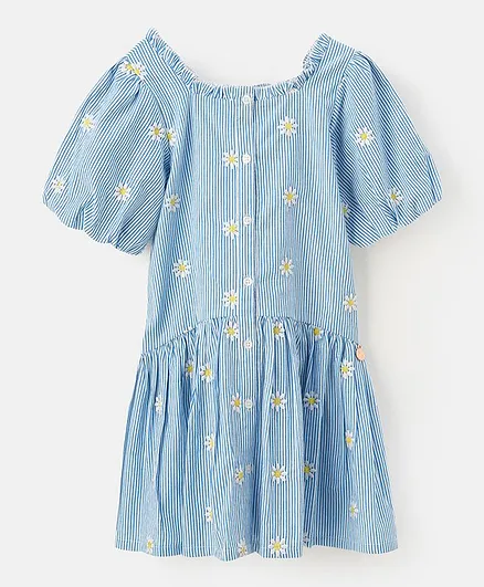 Angel & Rocket Half Sleeves Floral Embroidered Dress - Blue