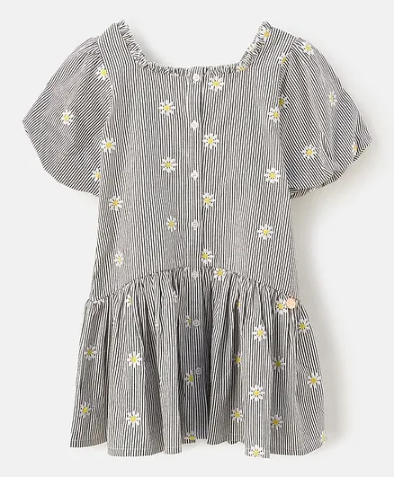 Angel & Rocket Half Sleeves Floral Embroidered Dress - Black