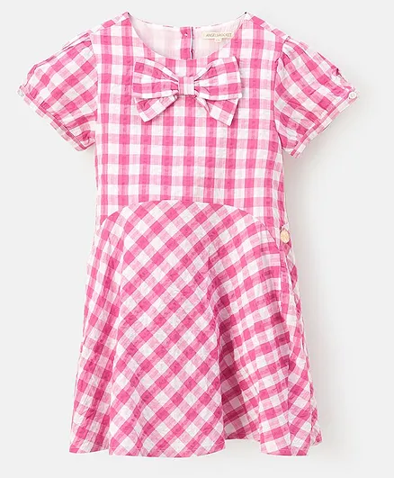 Angel & Rocket Half Sleeves Gingham Checked Dress - Pink