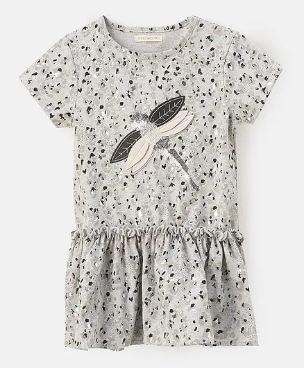Angel & Rocket Half Sleeves Dragonfly Embellished Dress - Grey