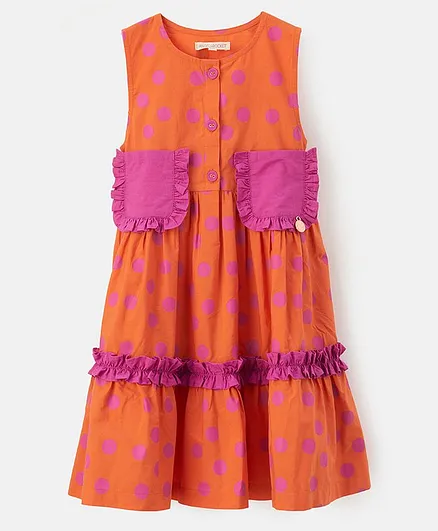 Angel & Rocket Sleeveless Polka Dot Printed Dress - Orange