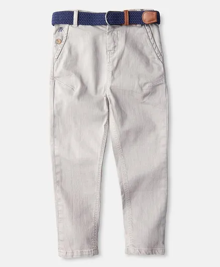 Angel & Rocket Solid Colour Full Length Chinos With Belt - Light Grey