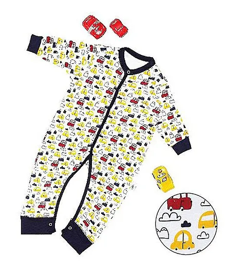The Mom Store Full Sleeves Cars Print Romper - Navy Blue