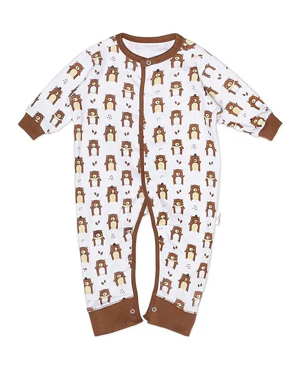 The Mom Store Full Sleeves Bear Print Romper - Brown