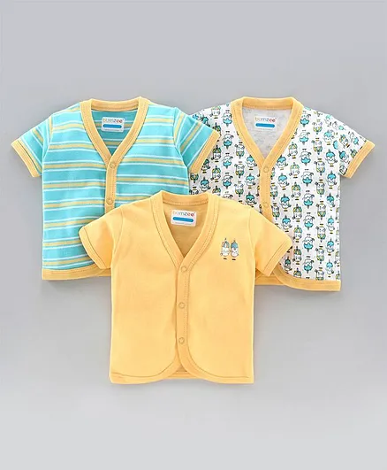BUMZEE Striped & Printed Half Sleeves Pack Of 3 Vests - Yellow