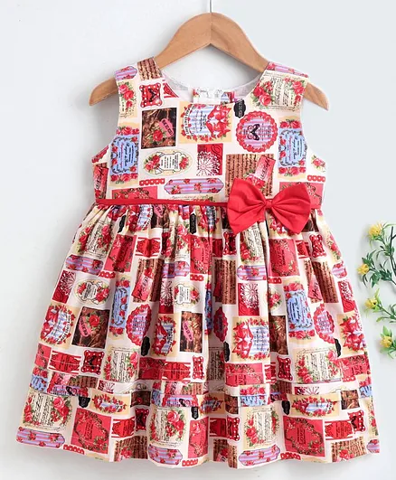 Rassha Sleeveless All Over Cakes Print Dress - Red