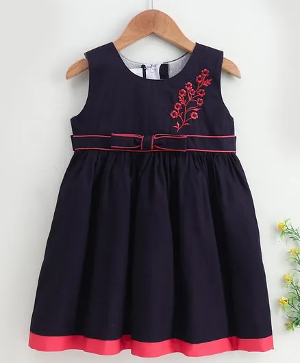 Rassha Sleeveless Floral Design Dress - Navy Blue