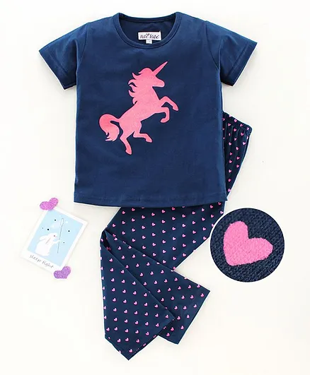 Nite Flite Half Sleeves Unicorn Print Night Suit - Blue