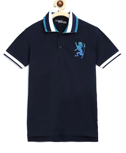 Li'L tomatoes Half Sleeves Solid T-Shirt With A Surprise Gift - Navy