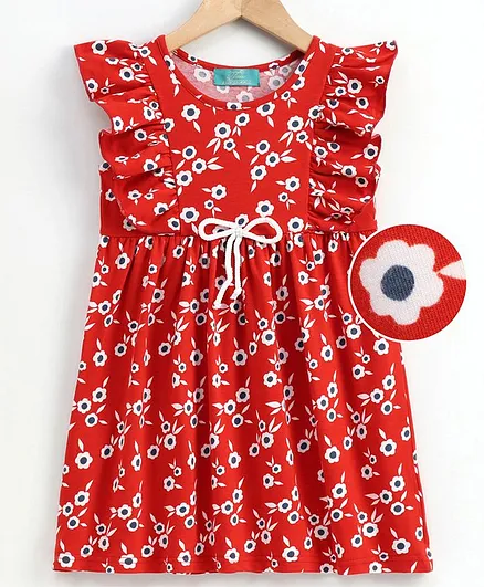 Tiara Sleeveless Flower Print Casual Dress - Red