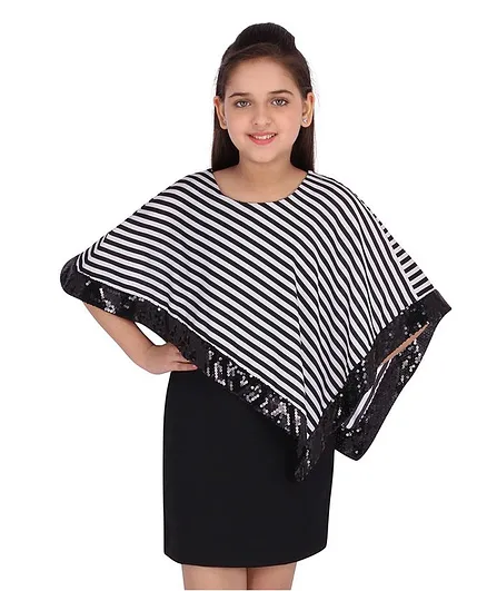 Cutecumber Striped Three Fourth Sleeves Sequin Dress - Black
