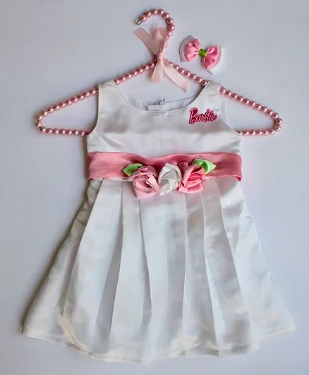 Barbie by Many Frocks & Sleeveless Rose Embellished Dress - White