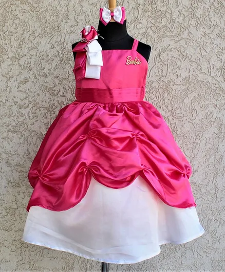 Barbie by Many Frocks & Sleeveless Ball Gown Flare Gown With Hair Clip - Pink
