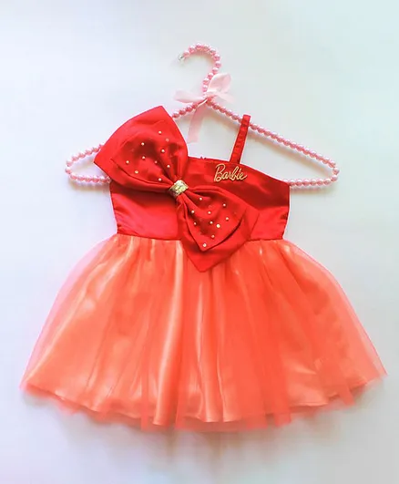 Barbie by Many Frocks & Sleeveless Bow Embellished Dress - Peach