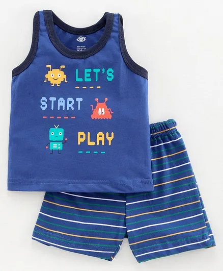 Zero Sleeveless Tee and Shorts Set Game Print - Blue