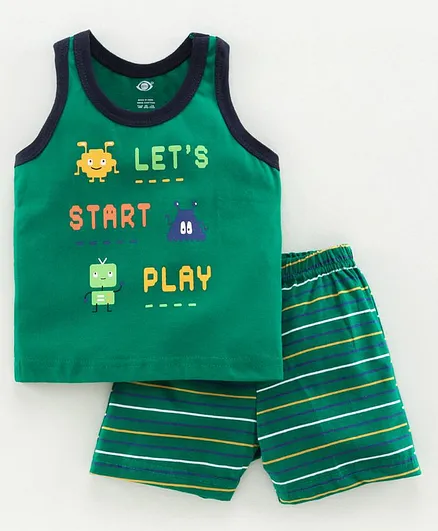 Zero Sleeveless Tee and Shorts Set Game Print - Green