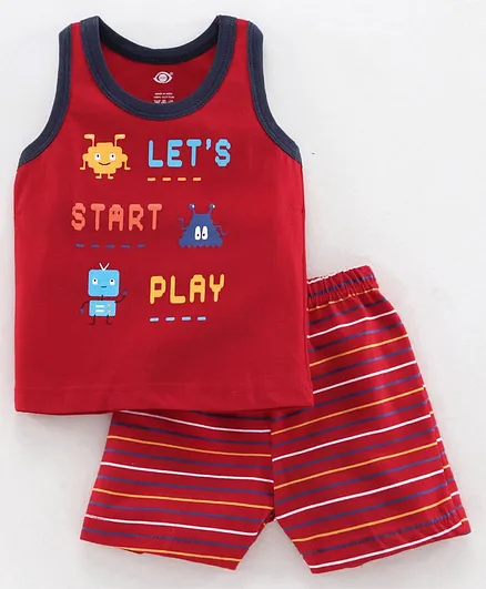 Zero Sleeveless Tee and Shorts Set Game Print - Red