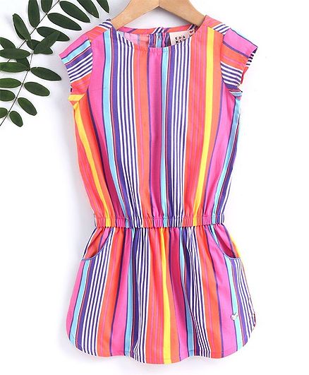 Ed-a-Mamma Cap Sleeves Striped Drop Waist Dress - Multi Color