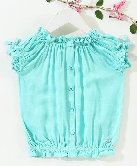 Ed-a-Mamma Cap Sleeves Frill Detailed Top - Blue