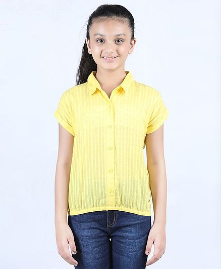 Ed-a-Mamma Short Sleeves Striped Dobby Top With Collar - Yellow