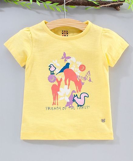 Ed-a-Mamma Short Sleeves Friends Of The Forest Print Tee - Yellow