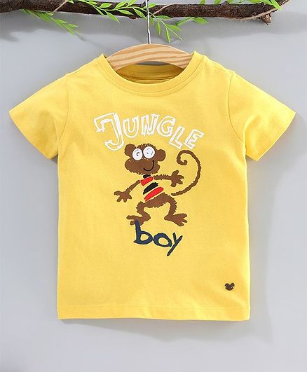 Ed-a-Mamma Jungle Boy Print Half Sleeves Tee - Yellow